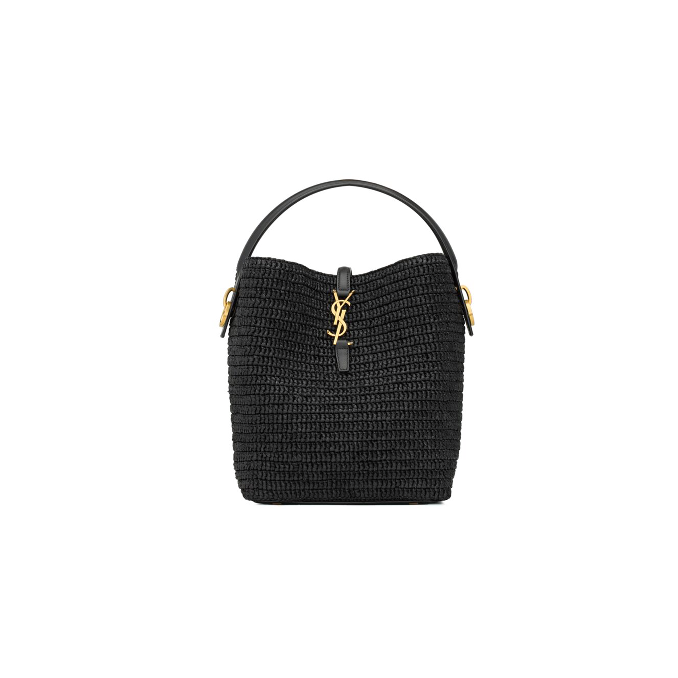 YSL LE 37 IN WOVEN RAFFIA AND VEGETABLE-TANNED LEATHER 773991GAAEC1000 (20*25*16cm)